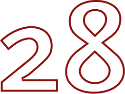 The image shows the number 28 outlined in bold, dark red lines on a light gray background.